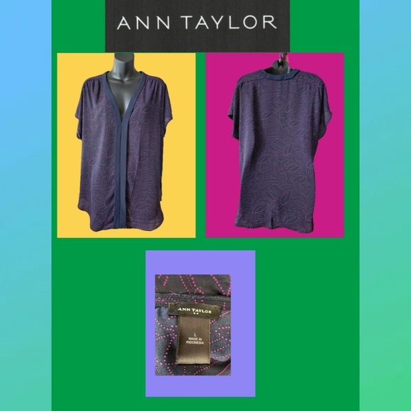 ANN TAYLOR Tops - ANN TAYLOR NAVY AND HOT PINK ABSTRACT PRINT PINK TOP